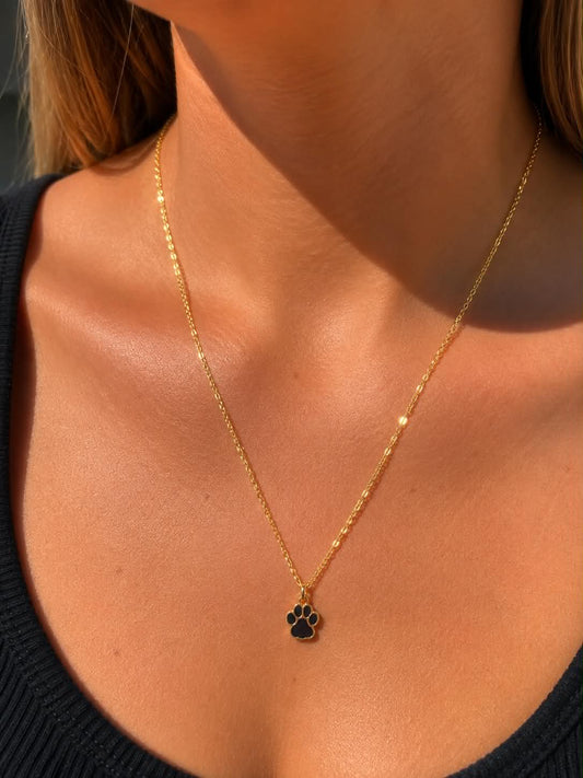 Handmade Necklace | Black Paw Print
